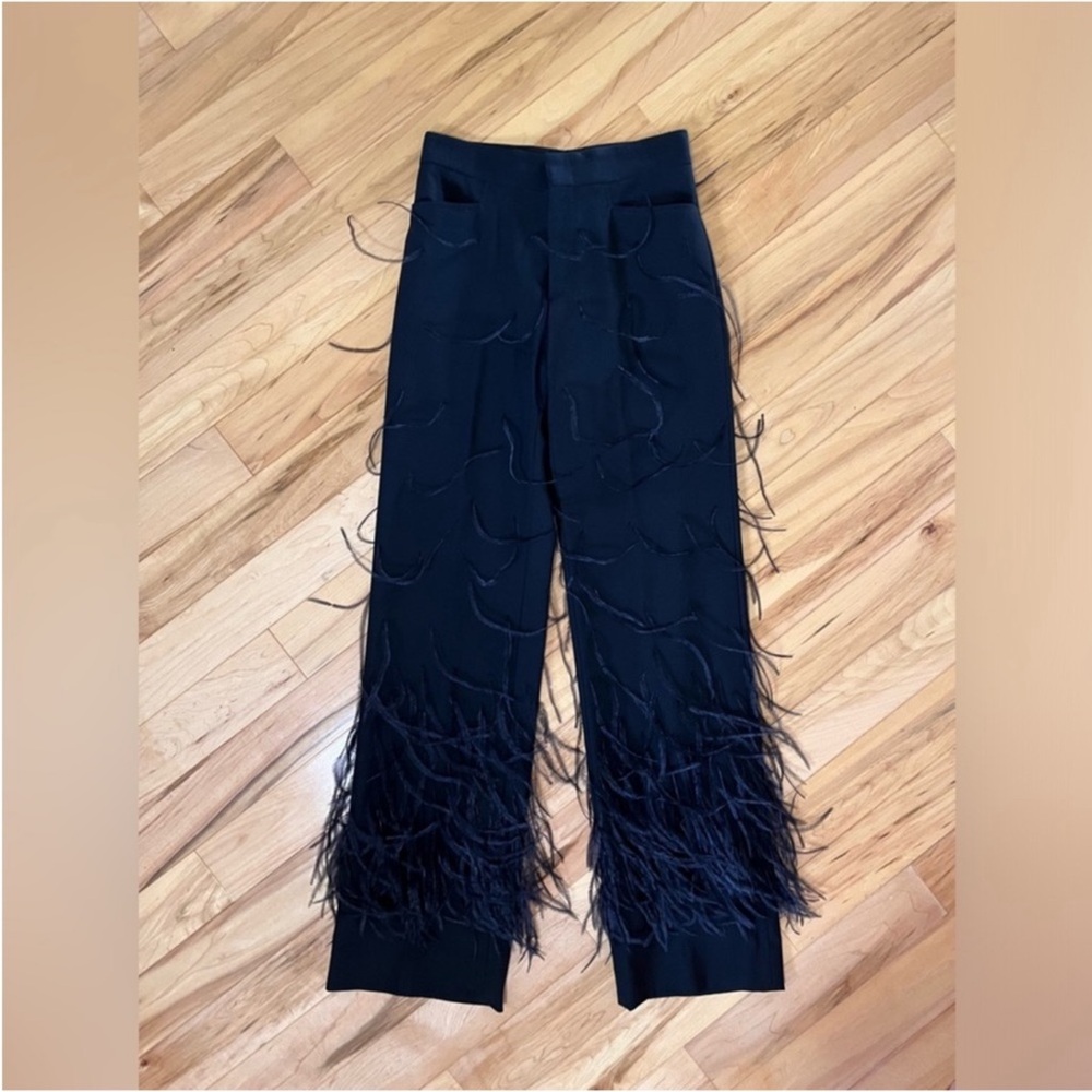 Gucci Black Wide Leg Pants with Feather Detail